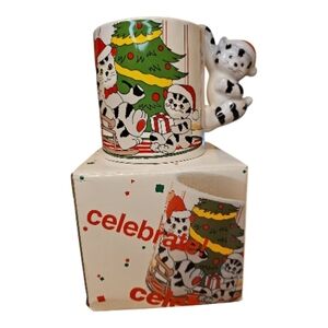 Vintage Christmas Cat Mug – Sculpted Cat Handle – 3D Made in Japan